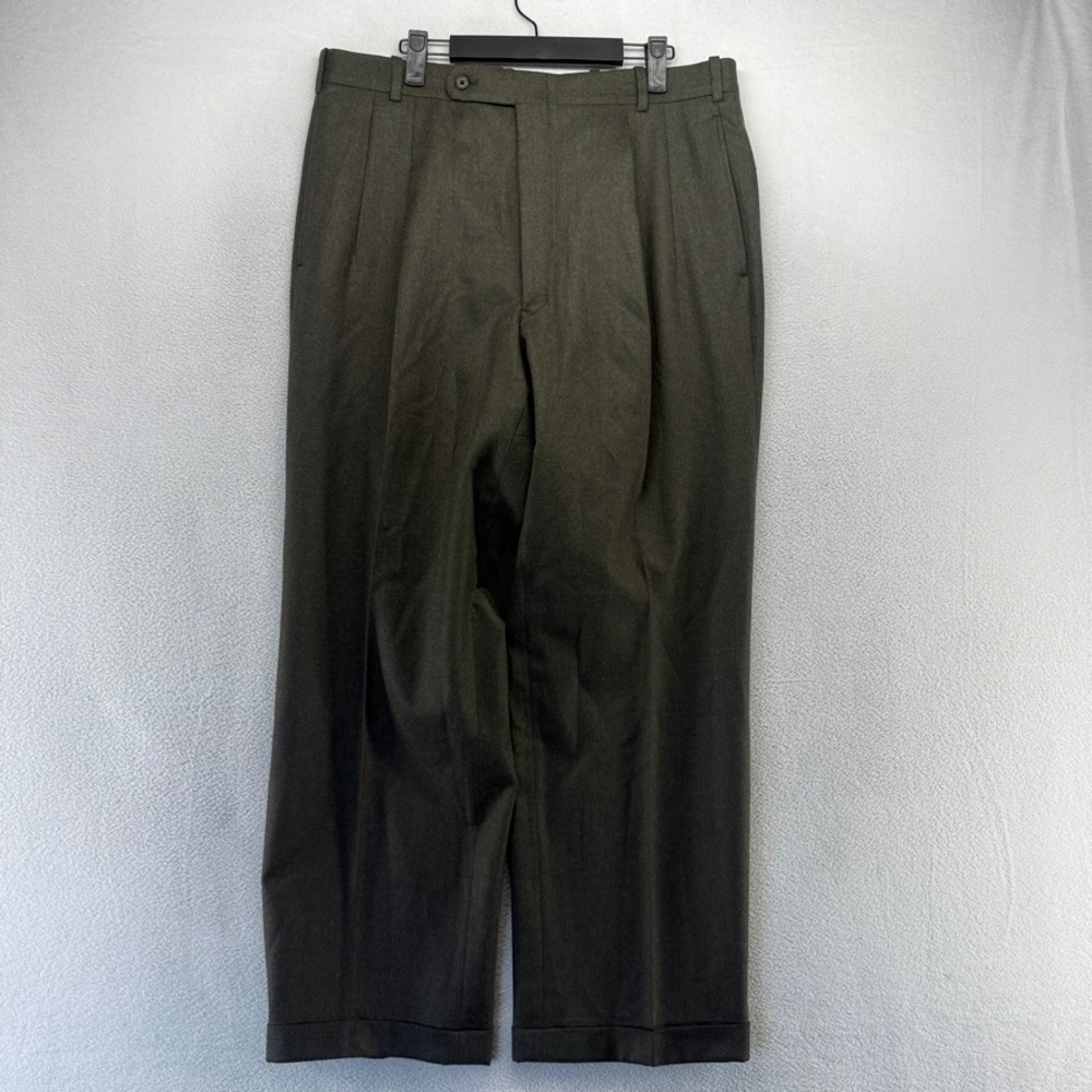 Vintage Royal Classic Trousers fit 34x29 Green Pleated Cuffed Wool Baggy 90s